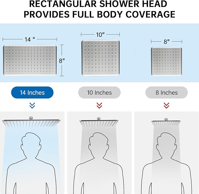 G-Promise All Metal 14 Inches Rain Shower Head with Handheld Built-in Power Wash Mode, 3-way Diverter with Pause Setting, 11 Inches Adjustable Extension Arm, Long Hose (Brushed Nickel, 14 Inches)