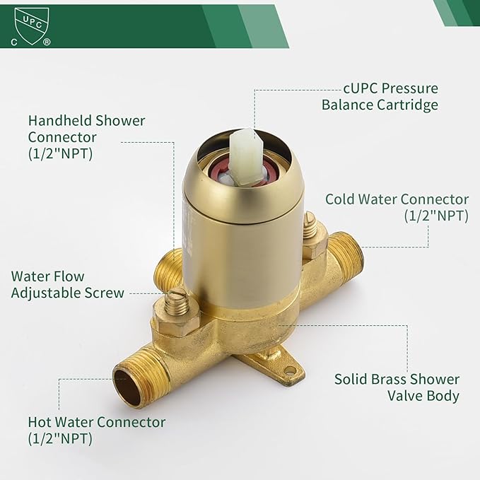 Shower Faucet Set with 7 Functions Handheld Shower Head Filter Shower Combo Set Shower System Shower Trim Kit Brushed Gold