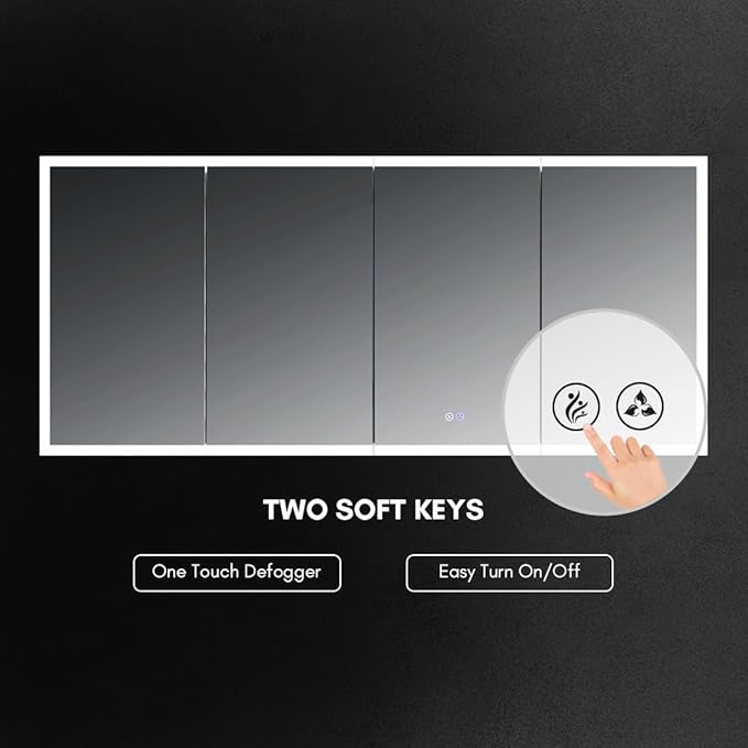 Blossom LED Mirror Medicine Cabinet with Lights, 72x32 Inch | Wall Mounted LED Lighted Bathroom Medicine Cabinet | Recessed or Surface with Defogger, 3 Color Dimmer | Makeup Mirror with Lights