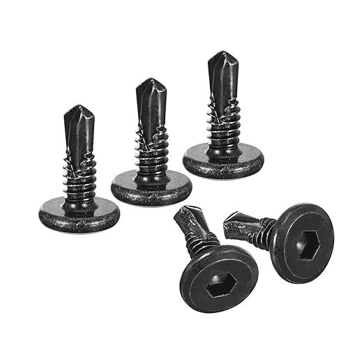 uxcell Hex Socket Self Tapping Screws, #10 x 5/8" 410 Stainless Steel Sheet Metal Flat Head Drilling Screw 50pcs, Black