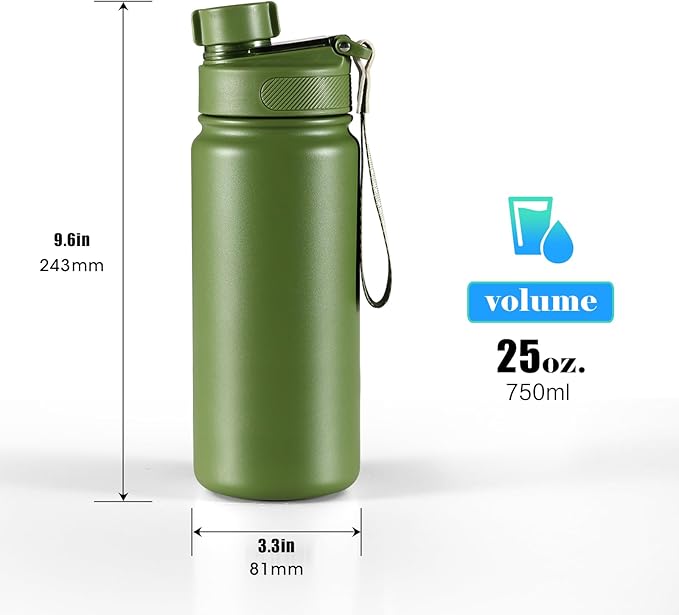 25 oz gym water bottle with straw, leak proof - men's/women's sports metal water bottle - double vacuum insulated stainless steel water bottle for gym, outdoors or traveling