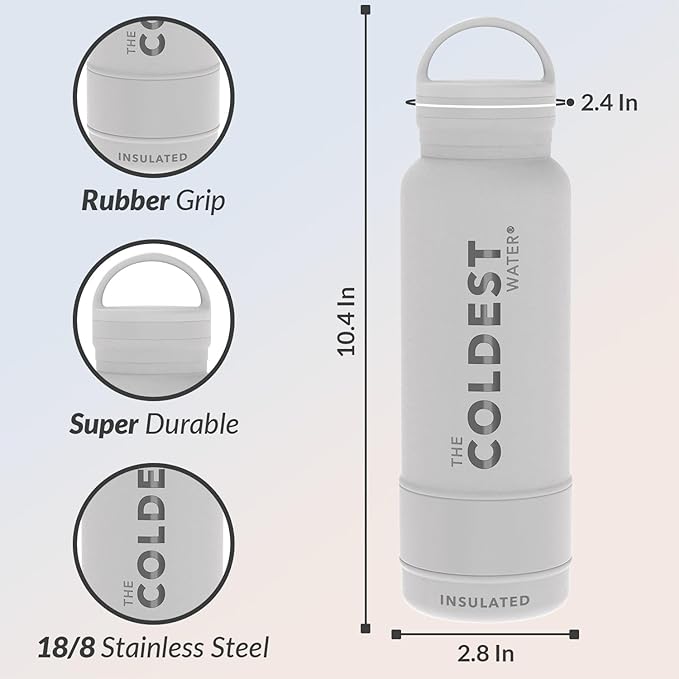 Coldest Insulated Water Bottle with Handle Lid | Leak Proof, Simple Insulated Modern Stainless Steel, Double Walled, Sport Thermos Bottles, Metal Flask | 21oz