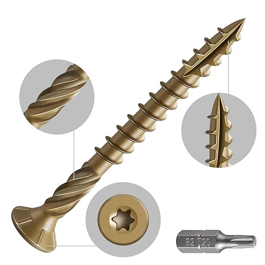 #8 * 1-5/8" Deck Screws, (377pcs) 2 lbs.Exterior Wood Screws, Rust Resistant epoxy Coated, Bronze, T20 Star Bit
