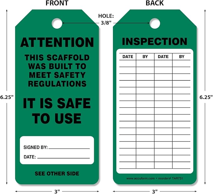250 Scaffolding Tags by-The-Roll, Attention - Scaffold is Safe to Use, US Made OSHA Compliant Scaffold Tags, Waterproof PF-Cardstock, Resists Tears, 6.25"x3", TAR731
