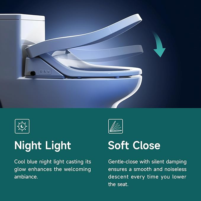 Smart Bidet Toilet Seat,Electric Bidet Attachment for Existing Toilet with Warm Water,Dryer,Heated Seat,Elongated