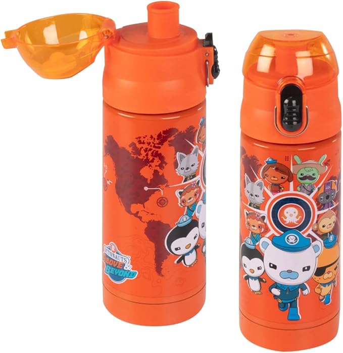Octonauts Above & Beyond Orange Stainless Steel 13 oz Insulated Water Bottle for Kids - Spill Proof Lid, Easy to Use, Reusable - Keep Liquids Hot/Cold For Hours -Perfect for Travel, School, On-The-Go