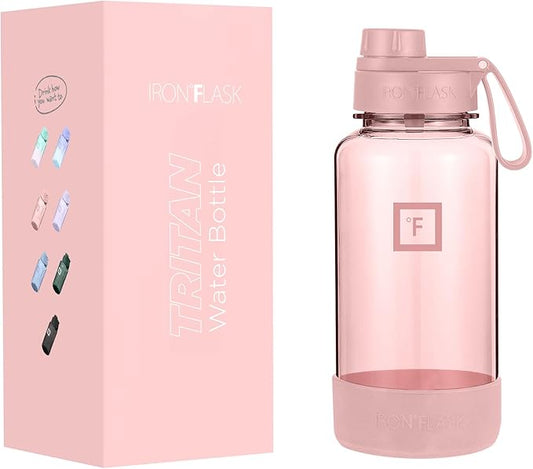 IRON °FLASK Clear Tritan Trekker Water Bottle with Chug Lid & Rubber Boot - Leak Proof & Lightweight for Gym, Hiking, Sports - Dishwasher Safe, BPA Free Plastic - Pink Marshmallow, 32 Oz