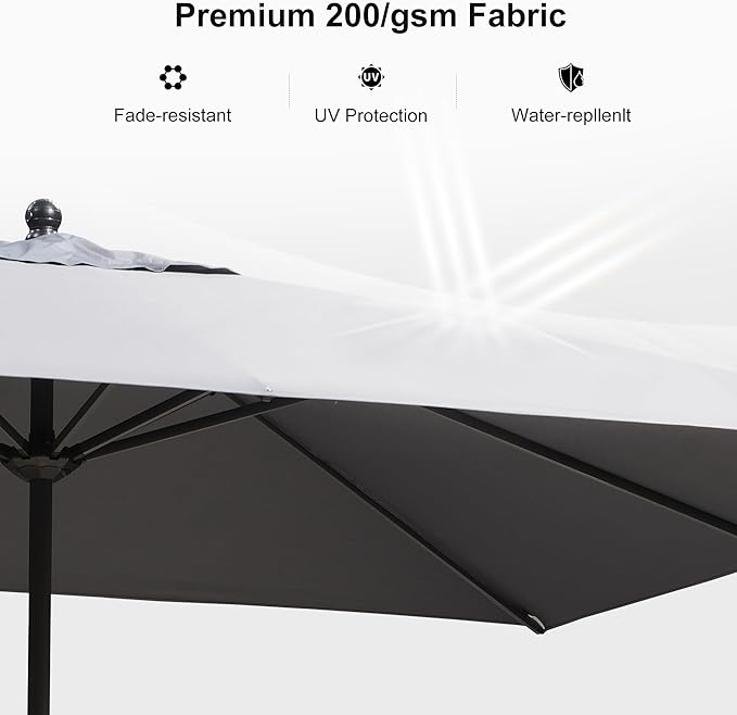 PURPLE LEAF 11.5' x 9' Patio Market Umbrella Outdoor Table Sun Umbrellas with Crank 8 Aluminum Sturdy Ribs for Pool Deck Backyard Beach Light Gray