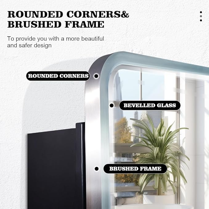 16×26inch Medicine Cabinet,Brushed Aluminum Framed,Beveled Mirror,Soft Closing Hinge,Sliver,Detachable Side Plate for Recess Mount or Surface Mount