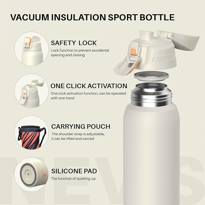 Insulated Sports Water Bottle, Stainless Steel Water Bottles with Locking Flip Top Lid, Insulated Bottle with Double-Wall Vacuum Insulation for Fitness and Outdoor Enthusiasts