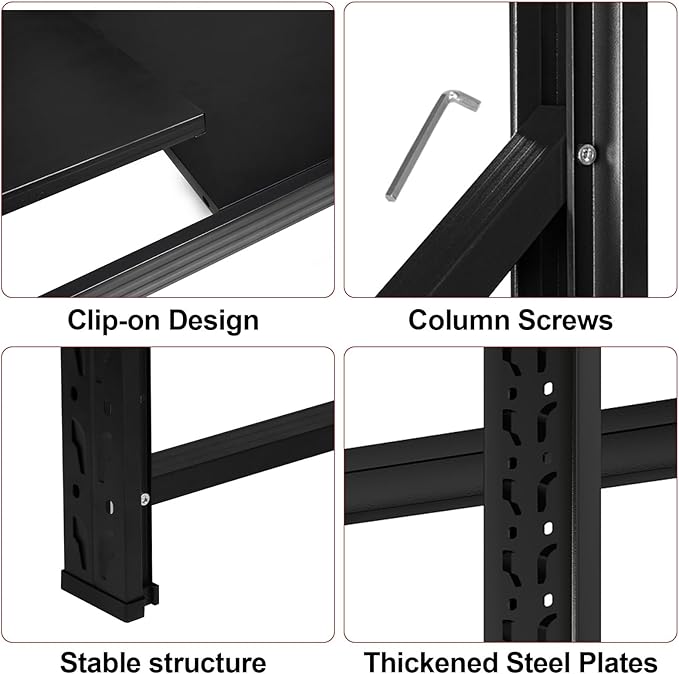 59” W 3000LBS Storage Shelves 4 Tier Garage Shelving, Heavy Duty Adjustable Metal Shelves Unit for Industrial, Warehouse, Basement, 59" W x 24" D x 59" H, Black