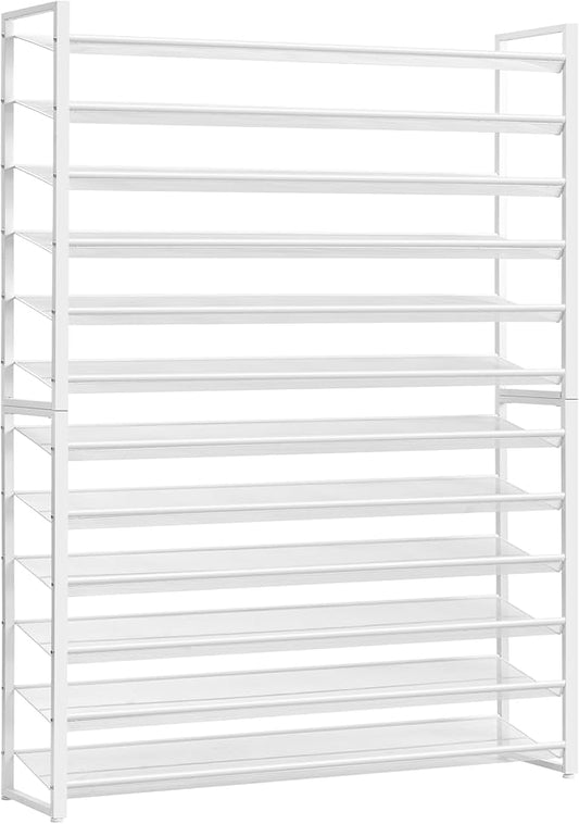 Shoe Rack, Long Shoe Organizer,Max Holds 75 Pairs,12 Tier Metal Shoe Storage Shelf,6-Tier Stackable Shoes Organizer for Garage, Entryway,White