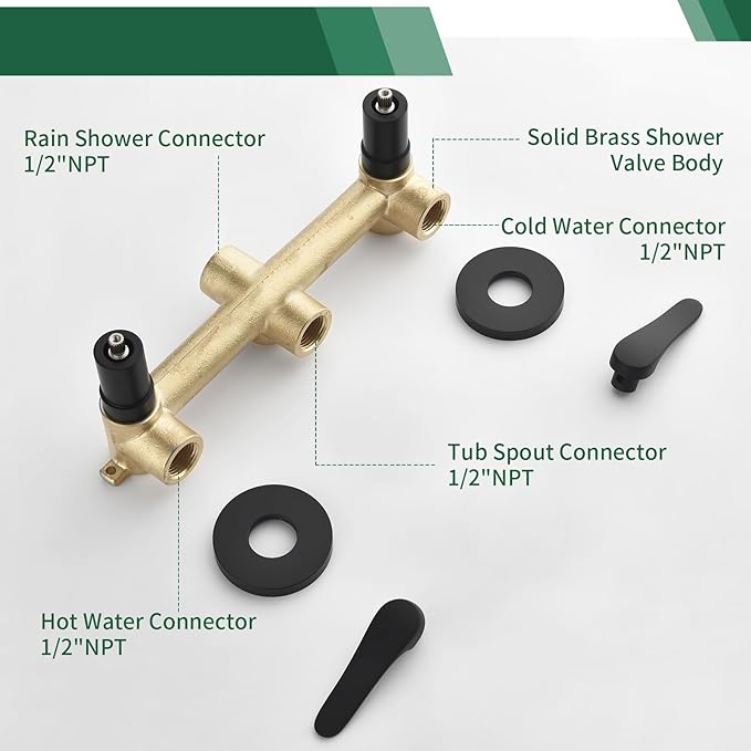 2 Handles Tub Shower Faucet Set Shower System with Tub Spout Bathtub Faucet Set Shower Tub Combo Set Complete Tub and Shower Trim Kit Matte Black