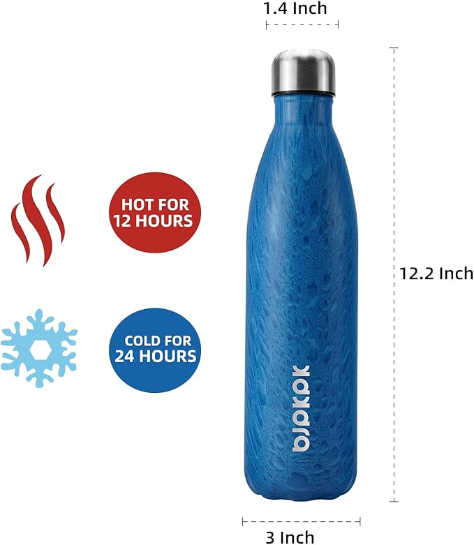 BJPKPK Stainless Steel Water Bottles -25oz/750ml -Insulated Water bottles,Sports water bottles Keep cold for 24 Hours and hot for 12 Hours,wood-Ice Blue