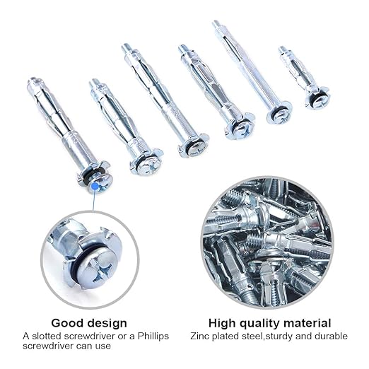 Glarks 80Pcs 6 Size Heavy Duty Zinc Plated Steel Molly Bolt Hollow Drive Wall Anchor Screws Assortment Kit for Drywall, Plaster and Tile