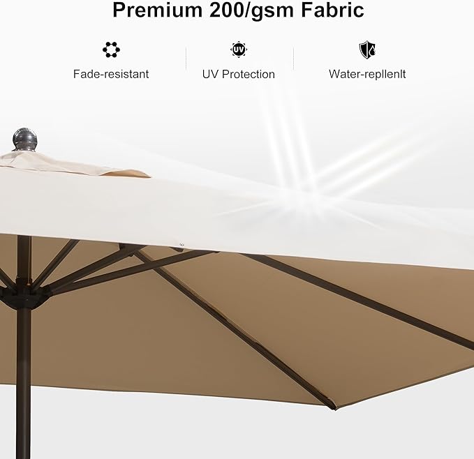 PURPLE LEAF 11.5' x 9' Patio Market Umbrella Outdoor Table Sun Umbrellas with Crank 8 Aluminum Sturdy Ribs for Pool Deck Backyard Beach Beige