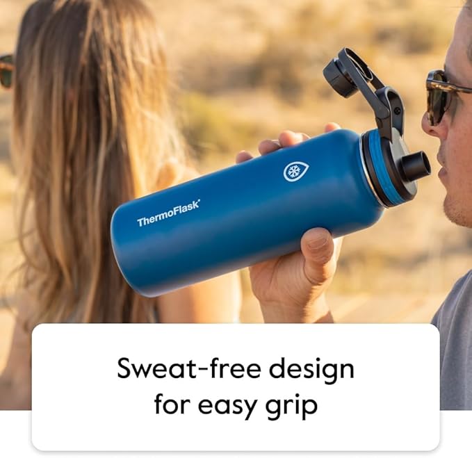 ThermoFlask 24 oz Double Wall Vacuum Insulated Stainless Steel 2-Pack of Water Bottles, Mayan Blue/Black