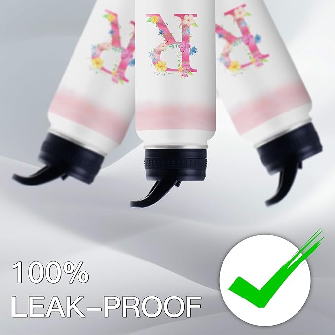 Personalized 32oz Water Bottle with Straw Customized Initial Letter Sport Bottles Monogrammed Initial Insulated Bottle Coffee Mug for Travel (R)