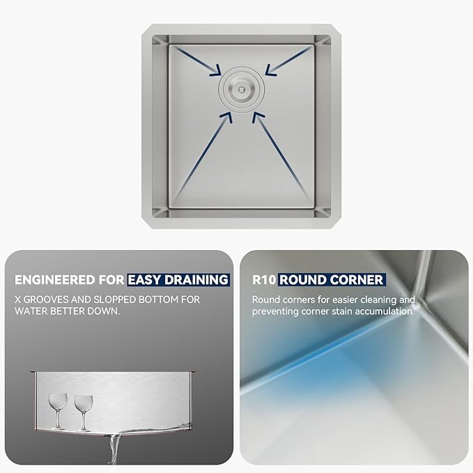 Lordear 17 Undermount Bar Sink 17x19 Inch Small Kitchen Sinks Single Bowl 16 Gauge Stainless Steel Wet Bar Prep RV Camper Mobile Home Handmade Bar Sink Basin