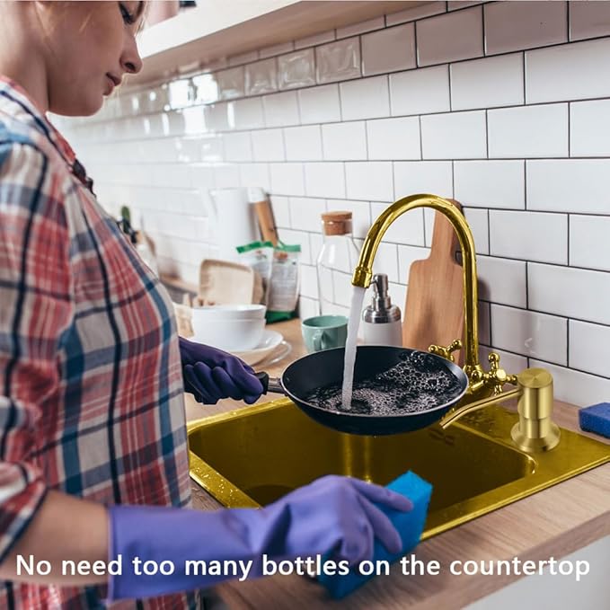 Soap Dispenser for Kitchen Sink, Countertop Sink Soap Dispenser Pump, 47" Silicone Extension Tube Connect to The Soap Bottle Directly, Say Goodbye to Frequent Refills (Golden)
