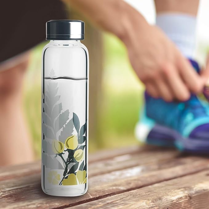 Borosilicate Glass Water Bottle, Sports Glass Drinking Bottle with Neoprene Sleeve and Stainless Steel Lid 16oz / 32oz