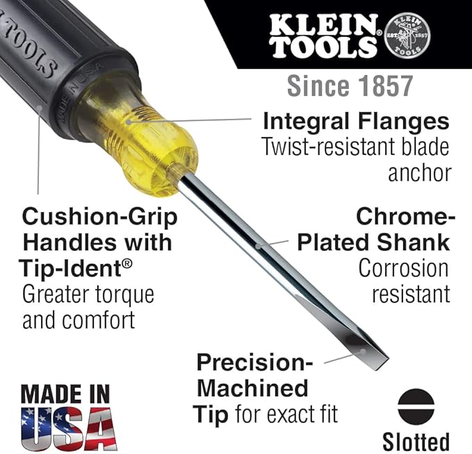 Klein Tools 85805 Screwdriver Set, Made in USA, Multi-Purpose Precision Machined Tips, (3) Phillips, (2) Slotted, Cushion-Grip Handle, 5-Piece