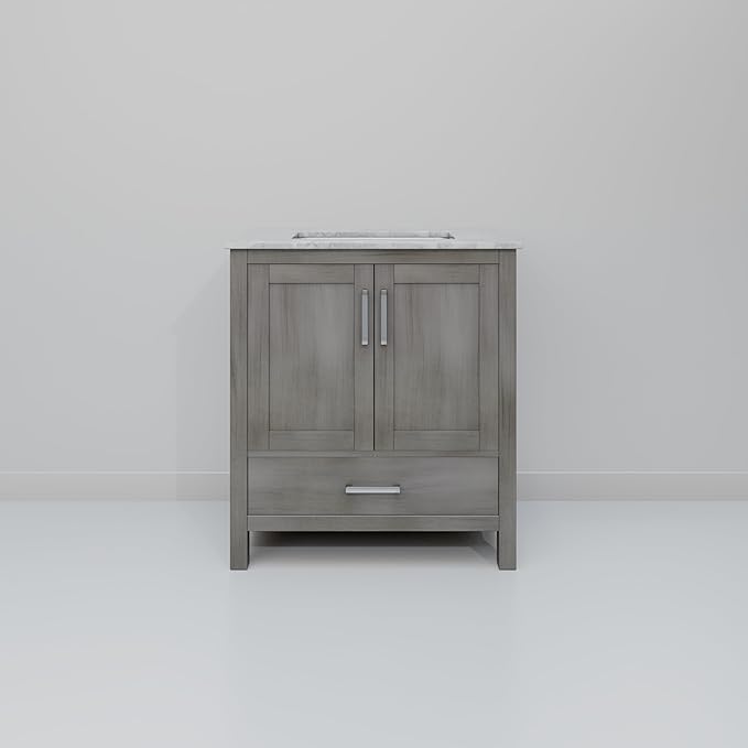 Big Sur 30 in. W x 22 in. D Distressed Grey Bath Vanity and Carrara Marble Top