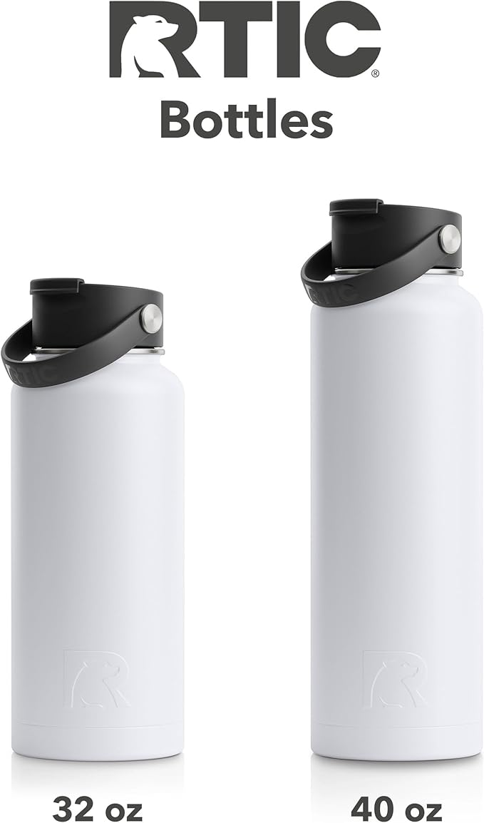RTIC 40oz Vacuum Insulated Water Bottle, Metal, Stainless Steel, BPA Free, Reusable, Sweat-Proof Flask for Hot and Cold Drinks, Travel, Sports, Camping, White