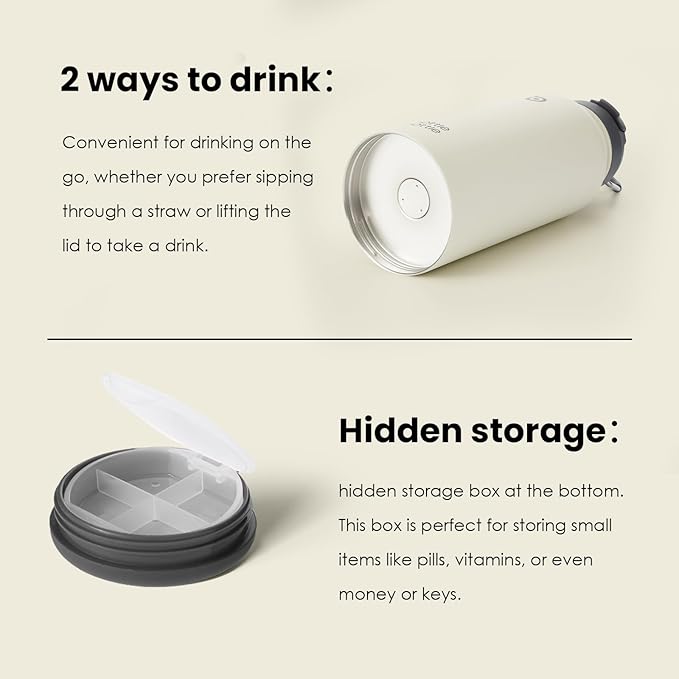 BOTTLE BOTTLE 32oz Insulated Water Bottle Stainless Steel Sport Water Bottle with Straw Dual-use Lid Design for Gym with Pill Box (gray)