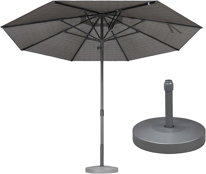 PURPLE LEAF 11.5 FT Semi-Auto Outdoor Patio Umbrella with Base Market Table Sun Umbrellas with 8 Aluminum Sturdy Ribs for Backyard Deck Garden Pool (Gray Pole Gray Canopy)