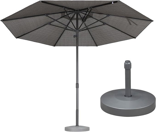 PURPLE LEAF 11.5 FT Semi-Auto Outdoor Patio Umbrella with Base Market Table Sun Umbrellas with 8 Aluminum Sturdy Ribs for Backyard Deck Garden Pool (Gray Pole Gray Canopy)