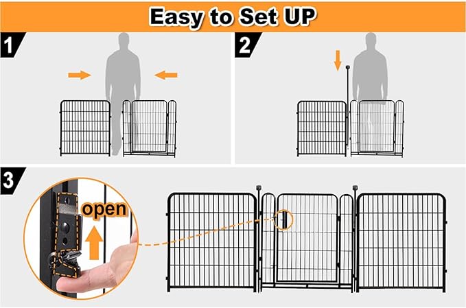 Garden Fencing 40 inch High, 8 Panels Total 17.7 Ft(L), Gate 17.7 Inches Wide with Low Sills, Dog Fence Outdoor for Yard. Rabbit Fence for Garden, Large Dog Pen, Border Fencing for Flower Beds