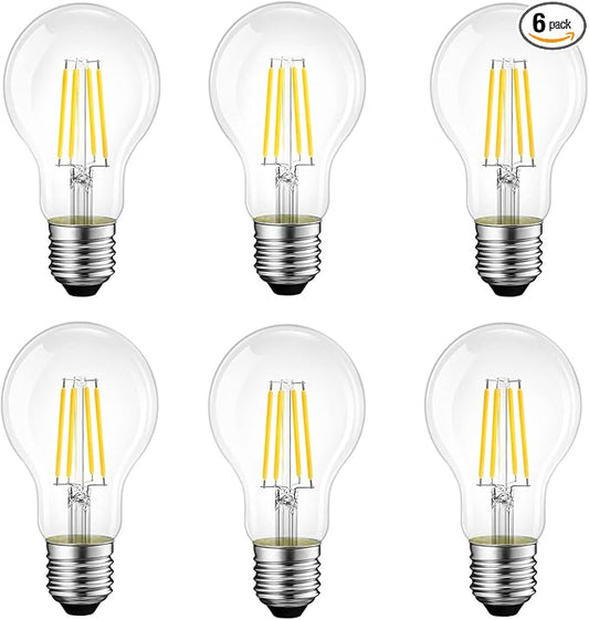 E26 LED Light Bulbs,40 Watt Equivalent,4000K Daylight Classic Clear Glass A19 LED Filament Bulb Non-Dimmable,Pack of 6