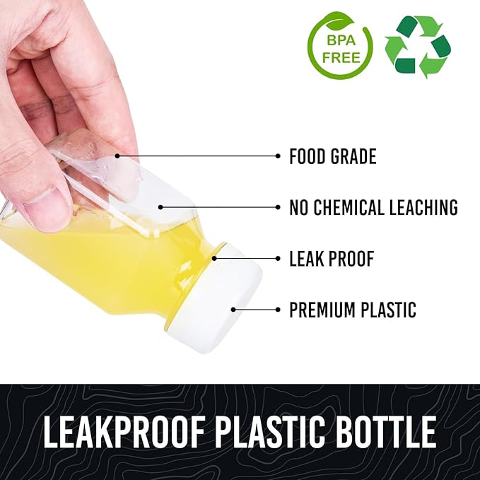 Norcalway 10pcs 2oz plastic containers with lids - Ginger shot bottles - Freezer Safe, Leak Proof, BPA free, Food Grade small plastic bottles with caps for liquids