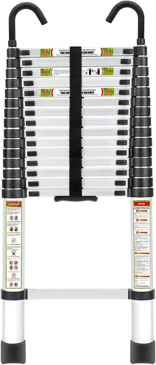 Telescopic Ladder, 20.34FT Aluminum Telescoping Ladder with Stable Hook and Non-Slip Feet, RIKADE Portable Extension Ladder for Household and Outdoor Working, 330lb Capacity