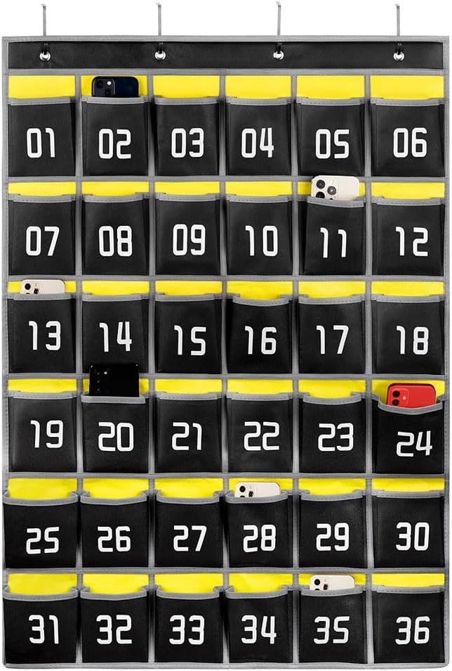 Loghot Classroom Accessories Closet Pocket Chart for Cell Phones Holder Wall Door Hanging Organizer (36 Pockets Black)