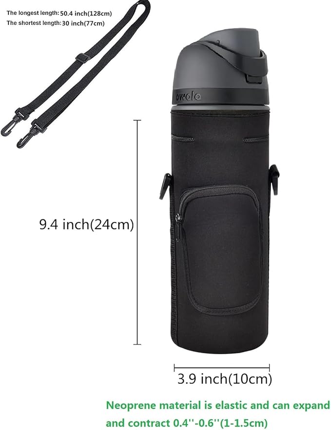 AF-WAN Neoprene Carrier Water Bottle Insulation Sleeve,Waterproof, Anti-Slip, Anti-Scratch Pouch with Shoulder Strap, fit for Owala Insulated Stainless Steel Water Bottle (Black, For 40 oz)