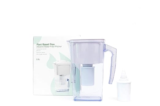 Alkaline Water Filter Pitcher - 2.5L Healthy Pure Water Ionizer, Two 60-Day Activated Carbon Filters, BPA Free, Healthy, Clean, Toxin - Updated 2024