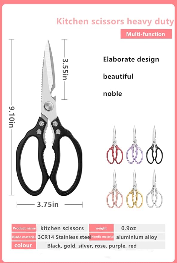 Kitchen Scissors, Heavy Duty Sharp Kitchen Shears Dishwasher Safe, Kitchen Accessories Cooking Shears for Kitchen Meat Chicken Fish Poultry Herb Bread (Black)