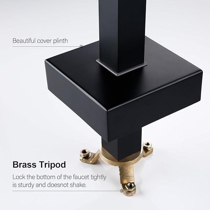 BAGNOLUX Solid Brass Floor Mount Bathtub Faucet Free Standing Tub Faucet Freestanding Tub Filler Matte Black High Flow Rate Swivel Spout with Hand Shower, ‎YGSLT-FANG-BLACK