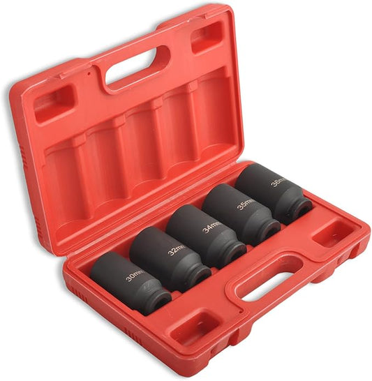 5Pcs 1/2" Drive Deep Impact Socket Set 12 Point Metric 30mm 32mm 34mm 35mm 36mm Drive Spindle Axle Hub Nut Socket Set,Heavy Duty w/Portable Storage Case,Use In Removing And Installing Axle Nuts
