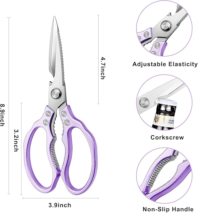 Kitchen Scissors, Heavy Duty Sharp Kitchen Shears Dishwasher Safe, Kitchen Accessories Cooking Shears for Kitchen Meat Chicken Fish Poultry Herb Bread (Purple)