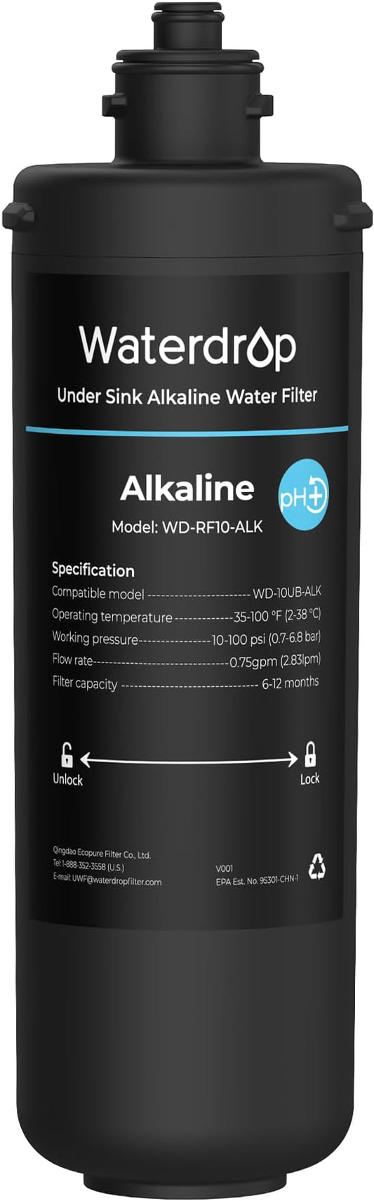 Waterdrop RF10-ALK Replacement Filter Cartridge for 10UB-ALK Alkaline Under Sink Water Filter, 6-12 months
