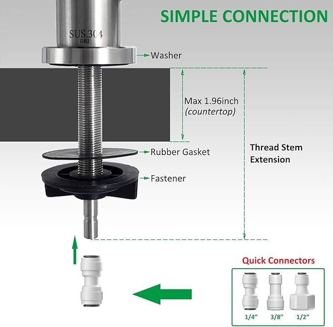 Drinking Water Faucet 100% Lead-Free Kitchen Water Filter Faucet Brushed Finish Cold Water Bar Sink Faucet for Water Purifier Filter Filtration System, 1/4-inch Tube, Stainless Steel