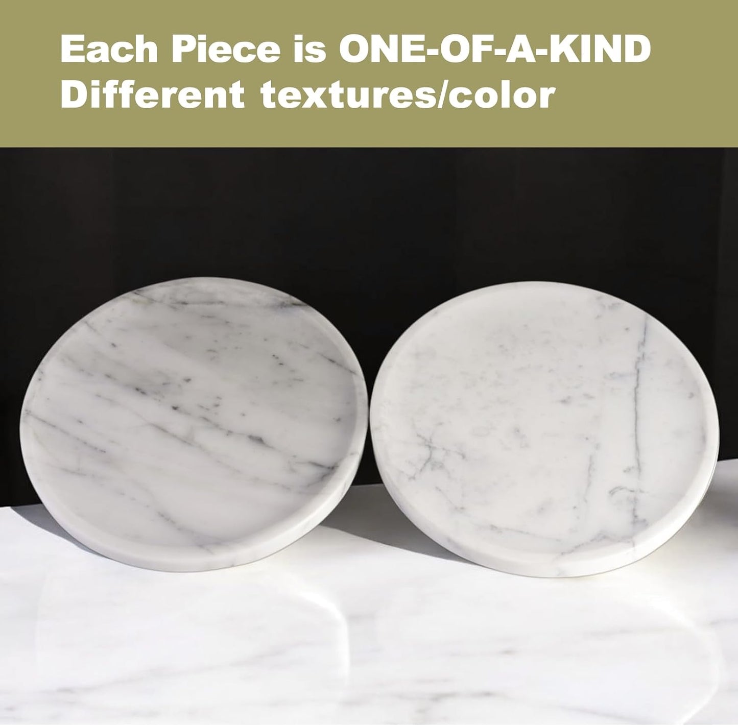 Natural Marble Round Tray - Luxury Decorative Serving Tray for Coffee Table, Bathroom Vanity, Dresser & Kitchen Countertop - Stone Organizer for Jewelry, Perfume, Candle, Home Decor -Arabescato
