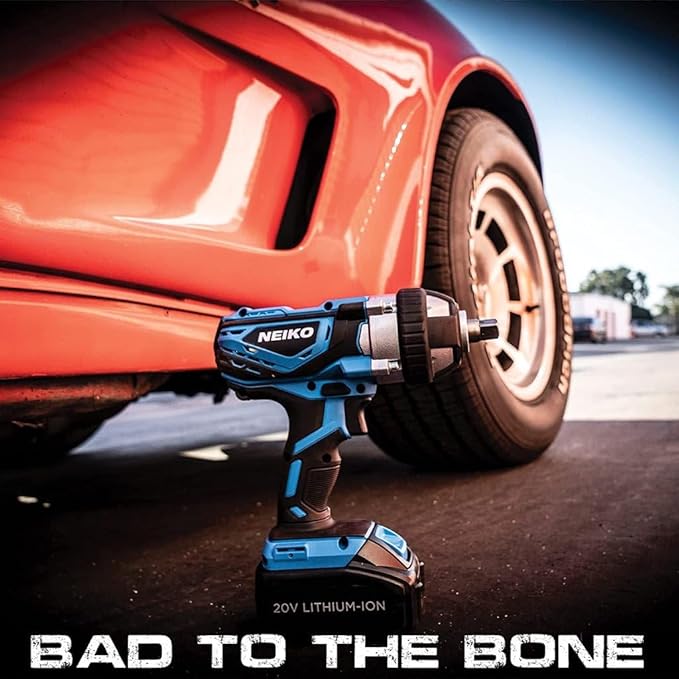 Neiko 10878A 1/2-Inch-Drive High-Torque Cordless Electric Impact-Wrench Kit with 20-Volt Lithium-Ion Charging Battery and 4 1/2-Inch-Drive Sockets