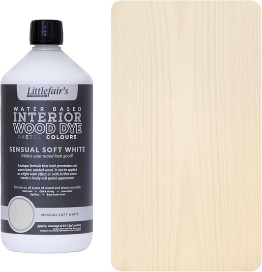 Littlefair's Wood Stain Water Based - 34oz/1ltr - Indoor Furniture Stain Light & Dark Finishes - Special Non Toxic & Eco Friendly Formula - Wood Stain for Crafts - Color: Sensual Soft White