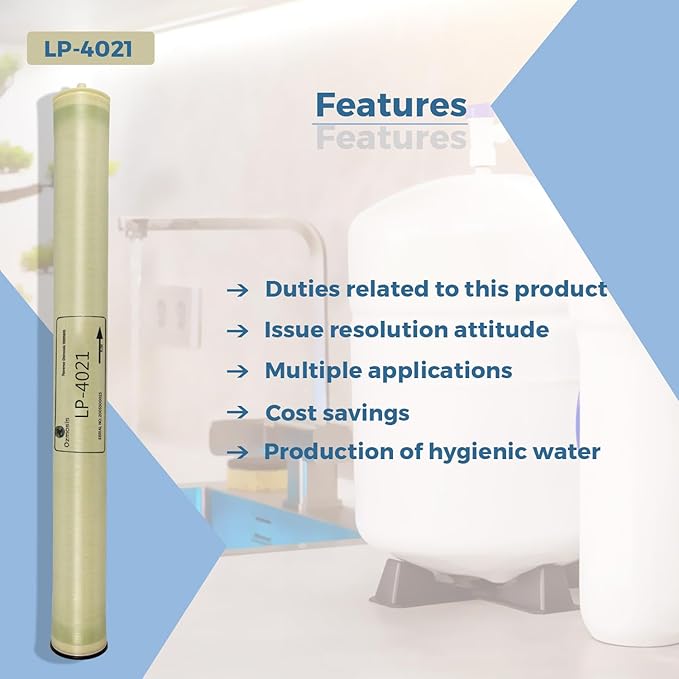 Ozmosis LP-4021 RO Reverse Osmosis Low-Pressure Membrane 4"x21", High Salt Rejection, Lower Energy, 150 PSI, 1000 GPD Water Filtration, Made with Premium Toray Brand Sheets and Dow Glue