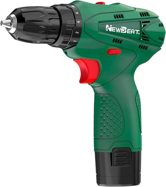 NEWBEAT Power Drill Set, 12V Cordless Drill with 2 Battery and Charger, 2 Variable Speed, 18+1 Torque Setting, Tools for Home and DIY Project