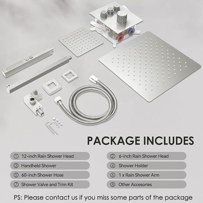 Thermostatic Shower System Brushed Nickel, STARBATH Shower Faucets Sets 12+ 6" Wall Mount Rain Shower and 2 in 1 Handhled, Can Use All at Once, Push Button 3 Modes Valve Complete Shower Set